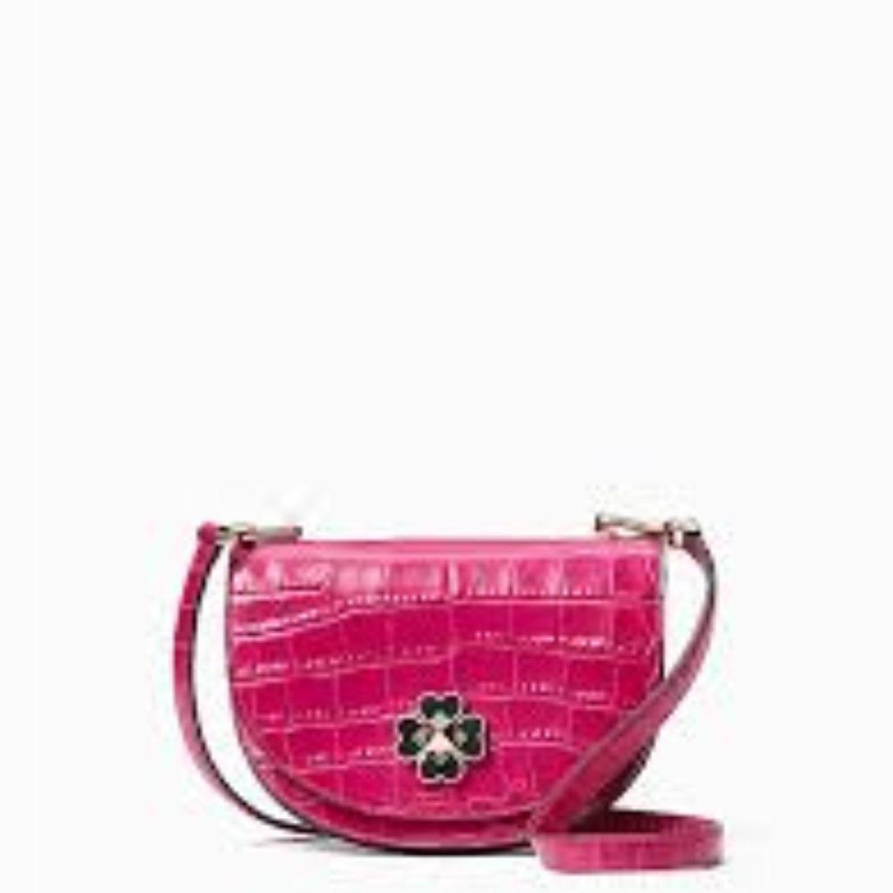 Kate Spade Kaci Croco Flap Crossbody Purse NWT Pink